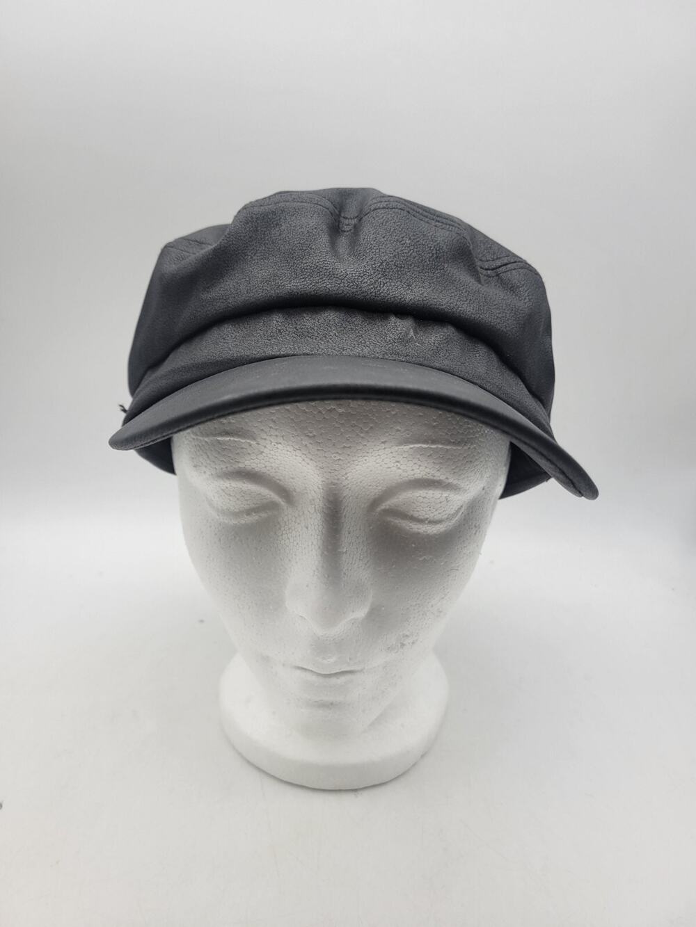 David and Young Faux Leather Cap HAT Black See Pics BIKER Golf Motorcycle